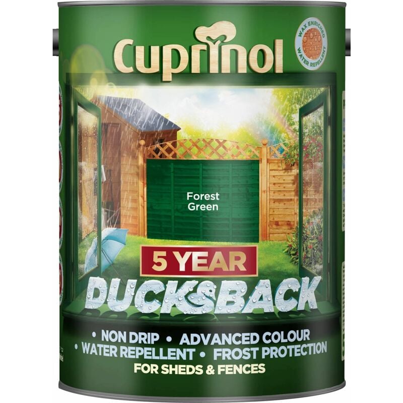 Cuprinol - Ducksback 5 Year Waterproof for Sheds & Fences Forest Green 5 Litre CUPDBFG5L