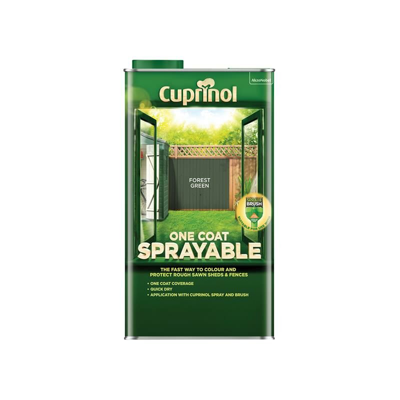 5355971 One Coat Sprayable Fence Treatment Forest Green 5 litre CUPNSFTFG5L - Cuprinol