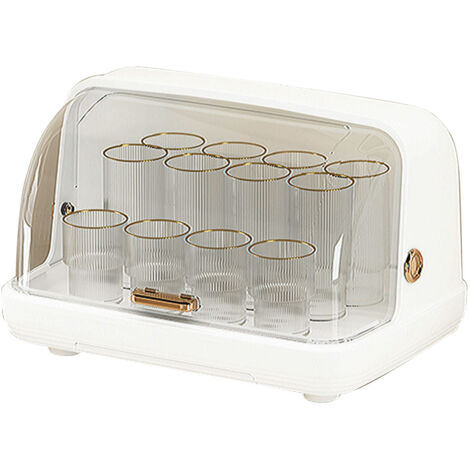 Cups Transparent Storage Box Teacups Drainage Dustproof Rack Desktop Cups Storage Box Large White 38.5x27x25cm