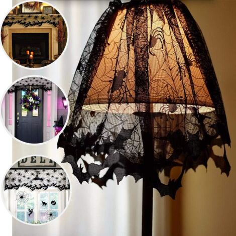 Cúpula de Abajur em Renda Preta com Teia de Aranha, Decoração de Lâmpada de Halloween 60x20 in