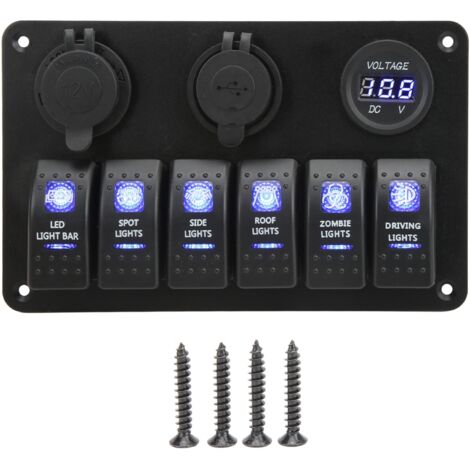 Cuque Interrupteur à bascule à 6 vitesses, prise allume-cigare, double USB, bande lumineuse LED, étanche, pour voiture, camping-car, SUV, camion.