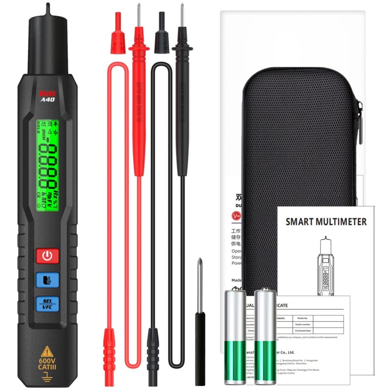 Durficst - A40 Testeur de Tension Électrique avec Thermomètre Infrarouge Stylo Détecteur de Tension Sans Contact Mutimètre Automatique avec vfc et