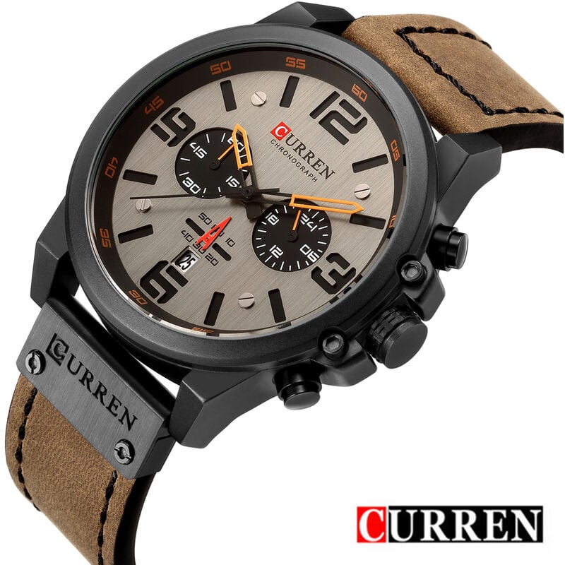 

8314 Reloj para hombre Reloj de cuarzo Reloj de pulsera Calendario Hora Minuto Pantalla Reloj de cuero,Arenoso - Curren