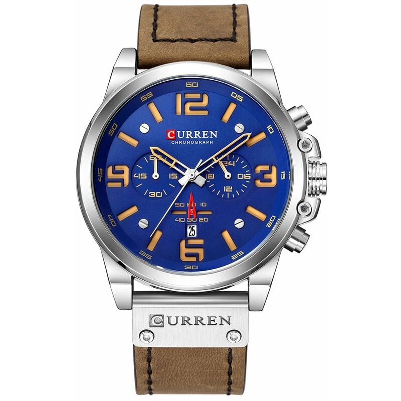 

8314 Reloj para hombre Reloj de cuarzo Reloj de pulsera Calendario Hora Minuto Pantalla Reloj de cuero,Azul - Curren
