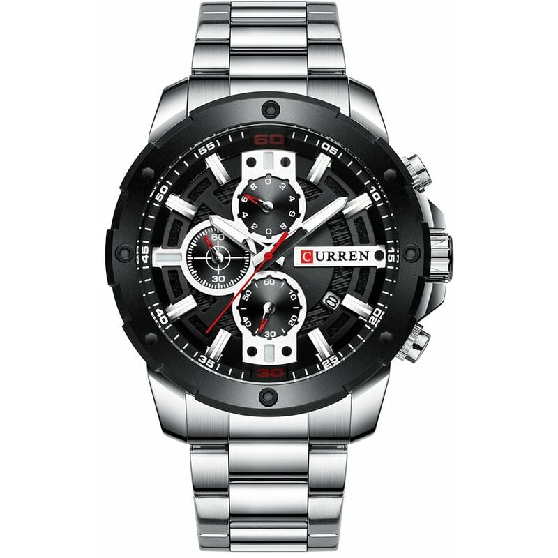 

8336 Reloj de pulsera de cuarzo para hombre Pantalla de fecha luminosa 1/10 Segundo minuto Segundo cronografo Dial Correa de reloj de acero