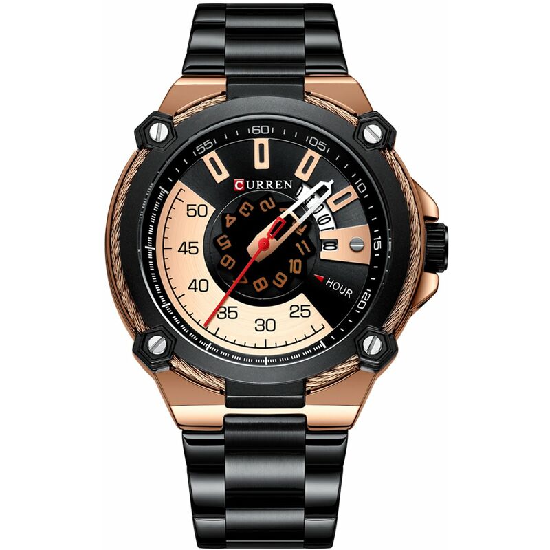 

8345 Reloj de pulsera para hombre Reloj de cuarzo para hombre Relojes con correa de acero inoxidable Banda Indicador de fecha Calendario Accesorios