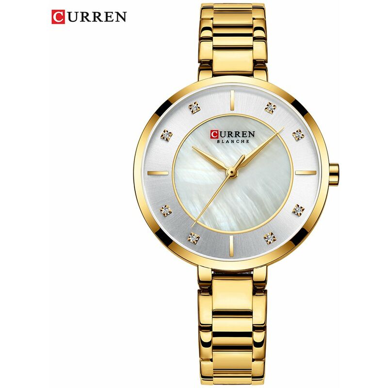 

9051 Reloj de cuarzo para mujer Cronografo Moda Casual Reloj de pulsera femenino con banda de acero inoxidable,Oro - Curren