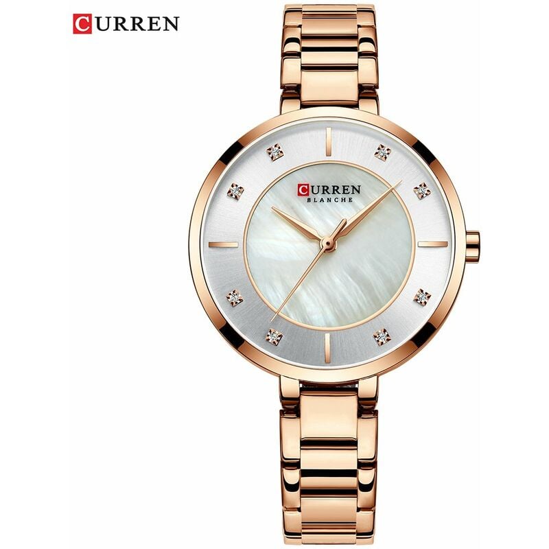 

9051 Reloj de cuarzo para mujer Cronografo Moda Casual Reloj de pulsera femenino con banda de acero inoxidable,Rosa - Curren