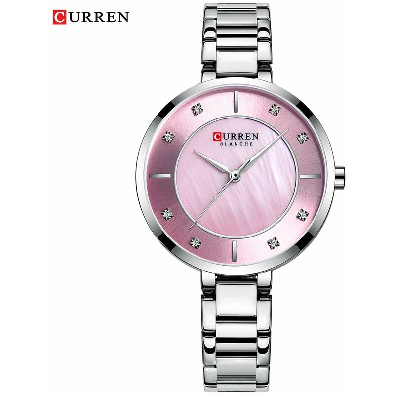 

9051 Reloj de cuarzo para mujer Cronografo Moda Casual Reloj de pulsera femenino con banda de acero inoxidable,Rosado - Curren