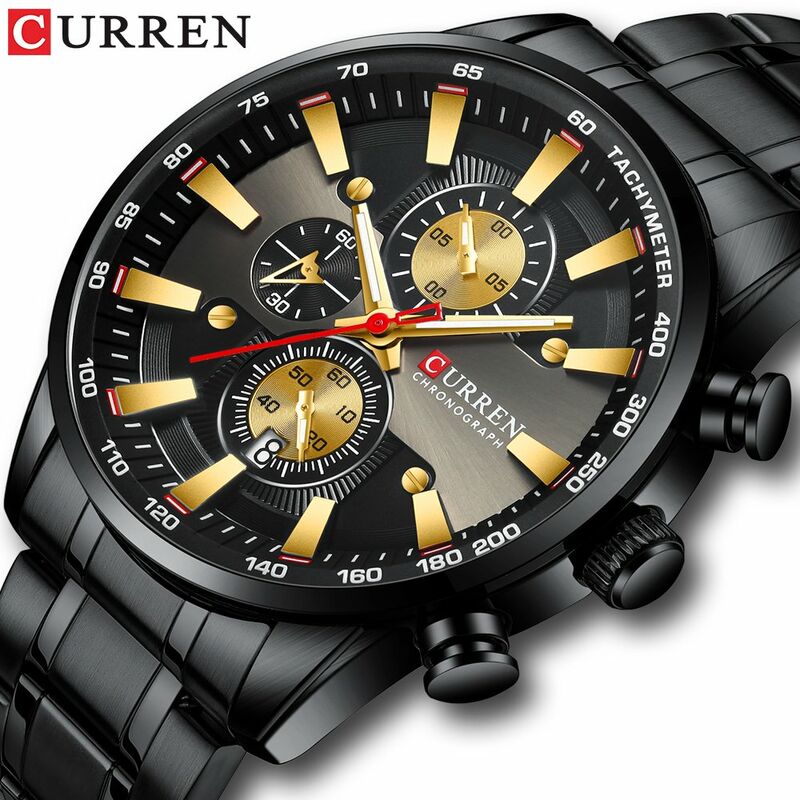 

Reloj para hombre Movimiento de cuarzo Correa de acero inoxidable Pantalla de tiempo y calendario Funcion de cronometro 3ATM Pulsera de moda