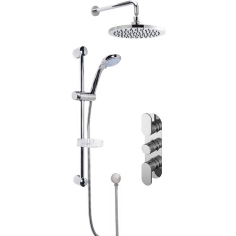 Current Concealed Round Triple Valve with Multi Function Slide Rail Kit, Arm & Head Shower Bundle - Chrome - Balterley
