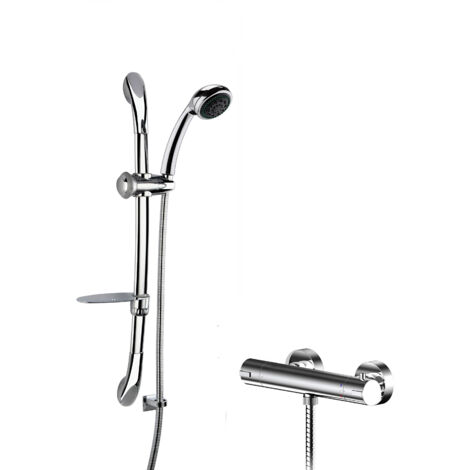 Current Round Thermostatic Bar Valve and Luxury Curved Slider Rail Kit Shower Bundle - Chrome - Balterley