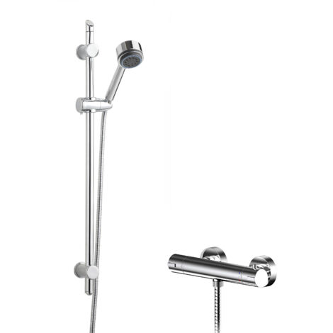 Current Round Thermostatic Bar Valve and Multi Function Handset Slider Rail Kit Shower Bundle - Chrome - Balterley