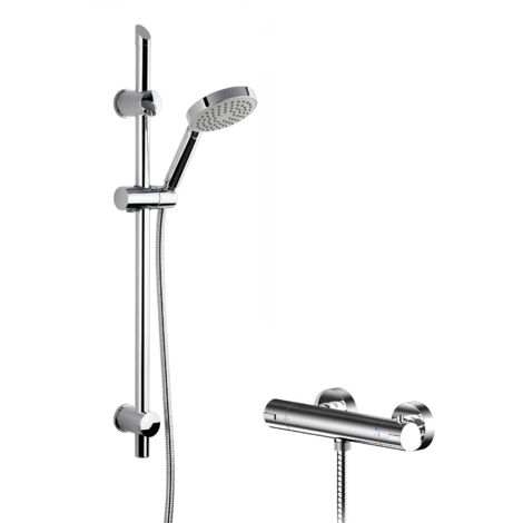 Current Round Thermostatic Bar Valve and Single Function Handset Slider Rail Kit Shower Bundle - Chrome - Balterley