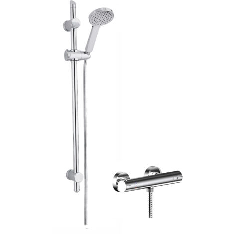 Current Thermostatic Minimalist Bar Valve and Water Saving Slide Rail Kit Shower Bundle - Chrome - Balterley