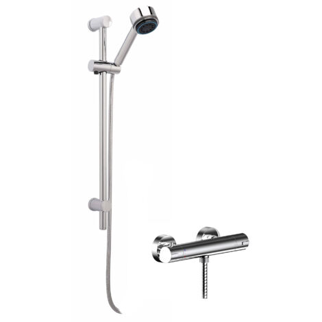 Current Thermostatic Minimalist Bar Valve with Multi Function Handset Slide Rail Kit Shower Bundle - Chrome - Balterley