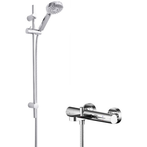 Current Wall Mount Thermostatic Bath Shower Mixer Tap with Multi Function Slide Rail Kit - Chrome - Balterley