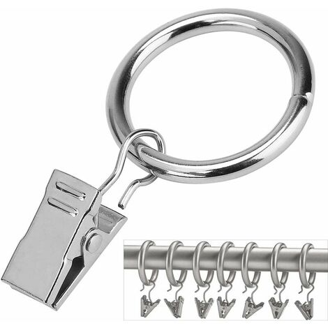 Curtain Rings with Clips (Φ25mm) (Pack of 50) - Rust Resistant Metal Curtain Rings for Curtain Weights, Art Display, Suitable for 20mm Rod (Silver)