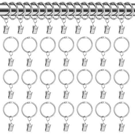 Curtain Rings,30pcs Curtain Ring with Clips,32mm Curtain Clips Rings,Silver Curtain Hook,Curtain Rod Rings,Metal Drape Clip Hooks,Curtain Hook for Bathroom,Balcony
