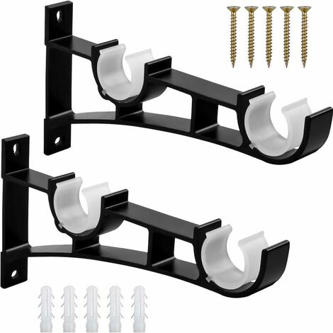 Curtain Rod Bracket Double Drapery Rod Brackets Black Heavy Duty Aluminum Alloy Curtain Rod Brackets with Screws Curtain Rod Brackets Curtain Rod Brackets
