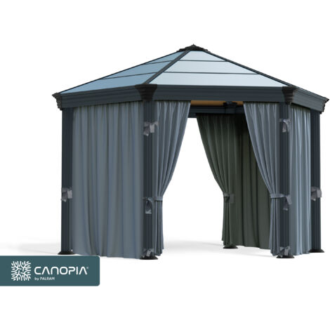 Curtain Set for Hexagonal Gazebo - Polyester - L217 x W232 cm - Grey (Gazebo Not Included)