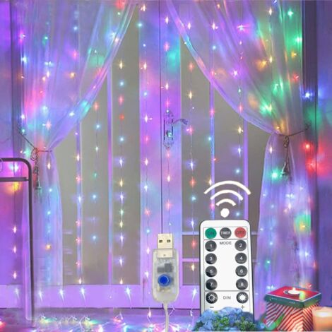 Curtain String Lights, 300 LED USB Curtain Lights 3m3m 8 Lighting Modes, Window Decoration, Christmas, Wedding, Birthday, Home, Patio, Waterproof IP44 [Energy Class A+++]