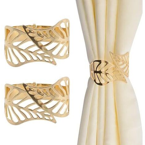 Curtain Tiebacks, 2 Pieces Creative Metal Curtain Tiebacks, Hollow Leaf Shape Decorative Curtain Tiebacks, Window Curtain Accessories for Home and Office (Gold)