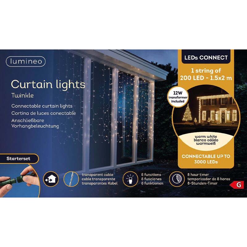 Tenda led Connect Rideau lumineux 200 led 1,5x2 metri