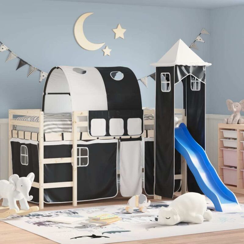 Curtains For Loft Bed With Tunnel And Tower White And Black Vidaxl