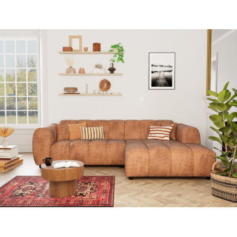 Curtis - canapé d'angle droit 4 places en simili - cognac