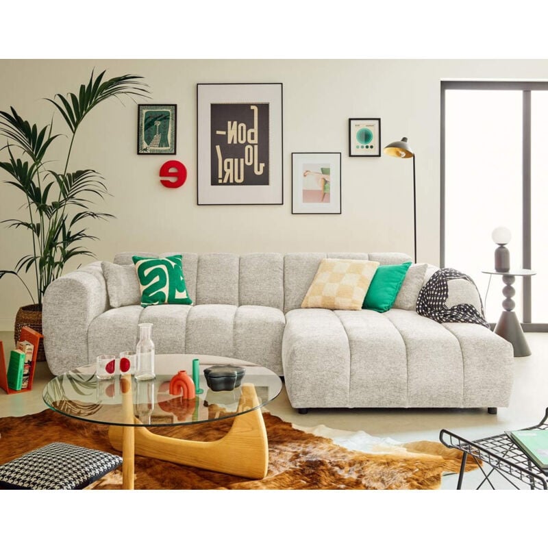 Lisa Design - Curtis - canapé d'angle droit 4 places en tissu texturé - beige