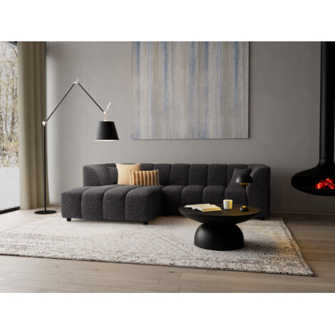 Curtis - canapé d'angle gauche 4 places avec accoudoir en tissu texturé - gris foncé