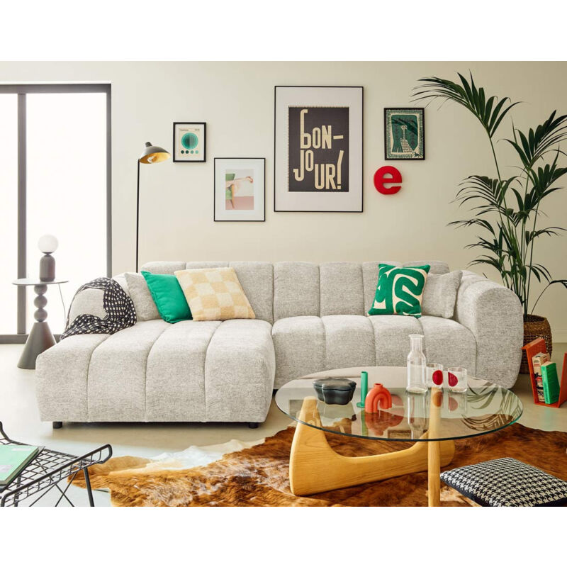 Lisa Design - Curtis - canapé d'angle gauche 4 places en tissu texturé - beige