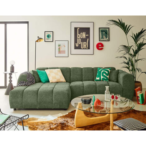 Curtis - ecksofa links 4-sitzer aus strukturiertem stoff - grün