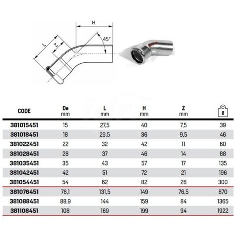 Curva 45° MF ø42 a pressare 381042451