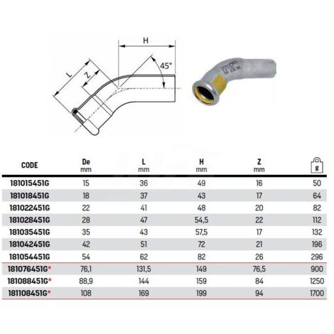 Curva 45° MF ø54 Inox 316L a pressare 181054451