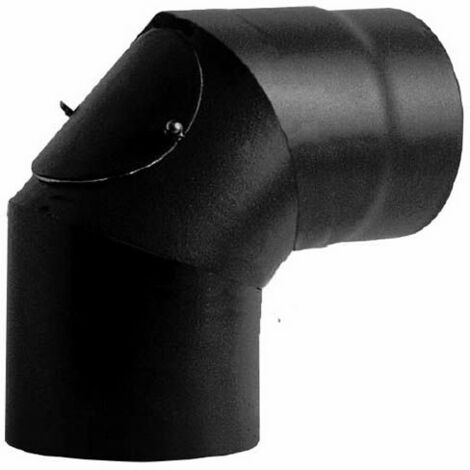Curva 90 con ispezione DN 120 smaltato verniciato 600 gradi  per stufa a legna. Tubo nero acciaio smaltato 600 gradi ce Made in Italy