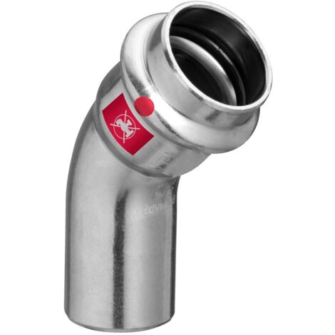 Curva a 45° MF D. 18 Prestabo con SC‑Contur, acciaio al carbonio zincato, estremità maschio, estremità a pressare femmina 558345