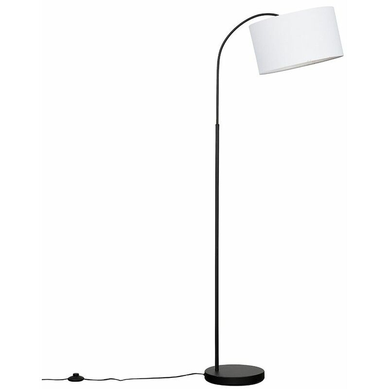 Minisun - Curved Floor Lamp in Black with Reni Shade - White - No Bulb