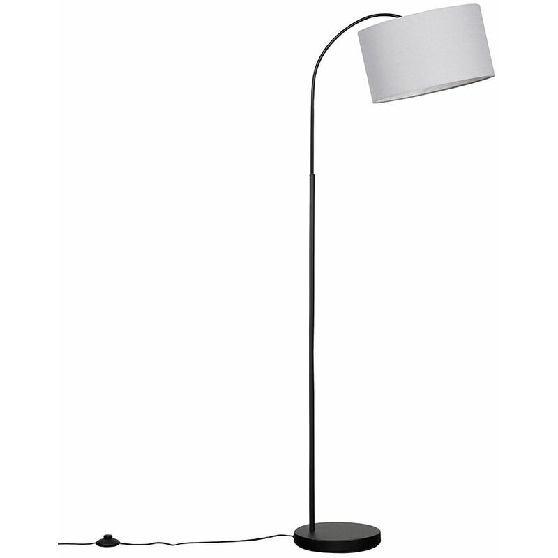 Minisun - Curved Floor Lamp in Black with Reni Shade - Cool Grey - Including LED Bulb