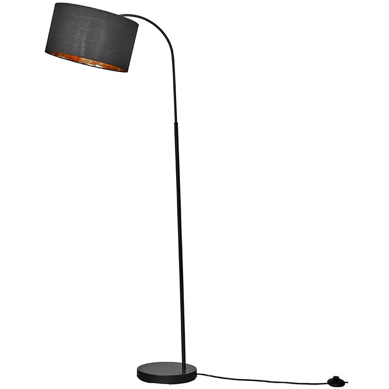 Minisun - Curved Floor Lamp in Black with Reni Shade - Black & Gold - No Bulb