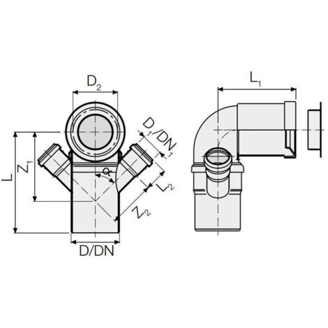 Curva wc prolungata con doppio attacco diam. 90/50