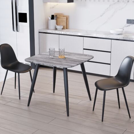 Curve Chair Plastic Seat with Metal Legs (Set of 2) - L52 x W46 x H84 cm - Black - Flat Packed