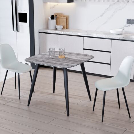 Curve Chair Plastic Seat with Metal Legs (Set of 2) - L52 x W46 x H84 cm - Grey/Black - Flat Packed