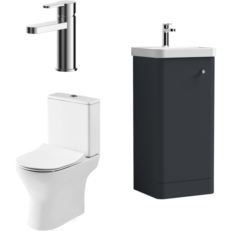 Balterley Cloakroom Suite - Floor Standing 400mm Vanity, Toilet and Tap Set - Dark Grey