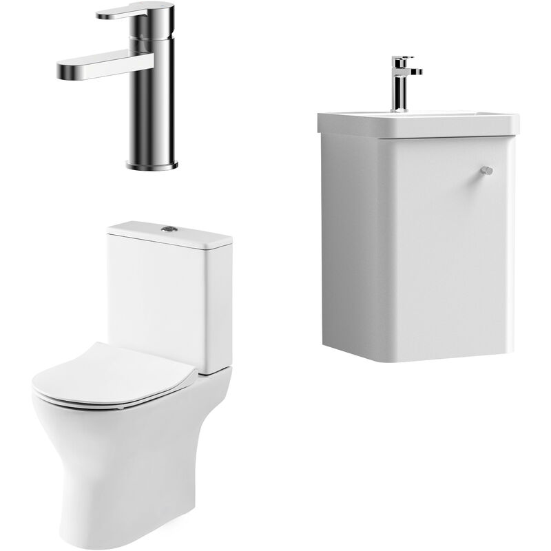 Balterley Cloakroom Suite - Wall Hung 400mm Vanity, Toilet and Tap Set - Gloss White