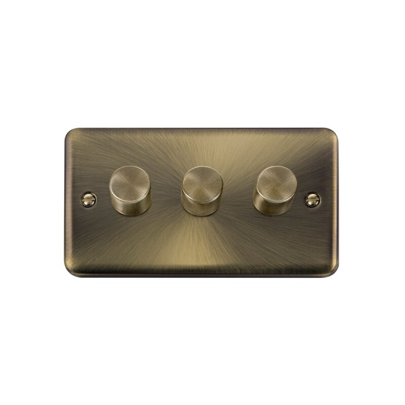 Se Home - Curved Antique Brass 3 Gang 2 Way led 100W Trailing Edge Dimmer Light Switch