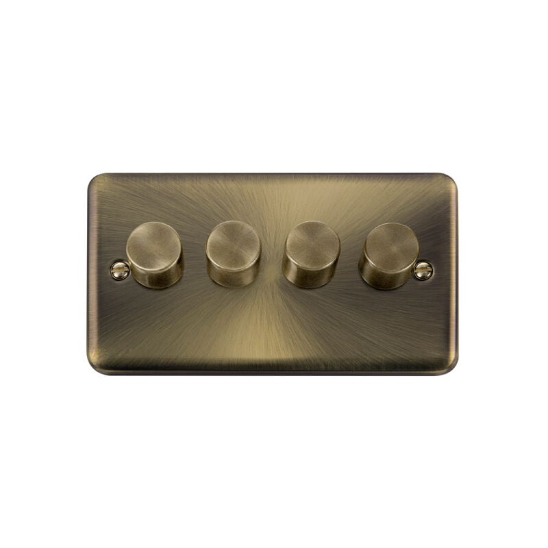 Se Home - Curved Antique Brass 4 Gang 2 Way led 100W Trailing Edge Dimmer Light Switch.