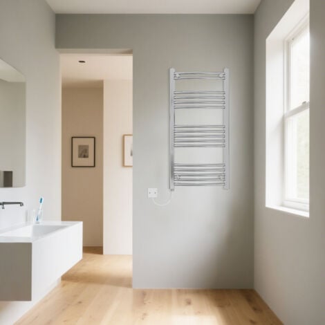 Curved Chrome Electric Heated Towel Rail Manual 1000x500mm 500W