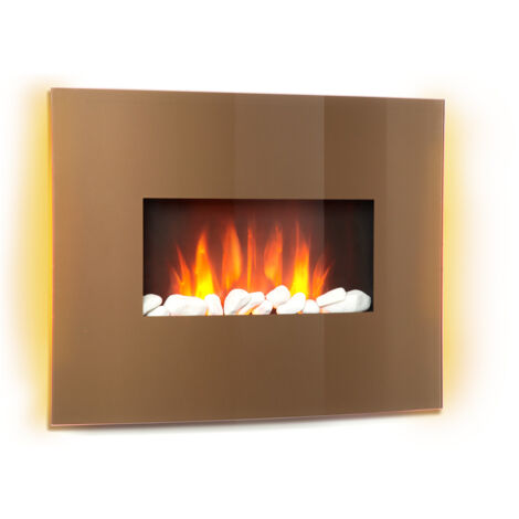 Curved CopperCheminée électrique chauffage 1000W 2000W verre & cuivre